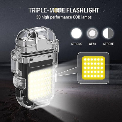 Dual Arc Waterproof Lighter with COB Flashlight