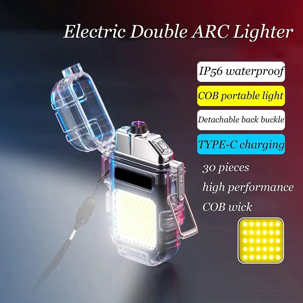 Dual Arc Waterproof Lighter with COB Flashlight