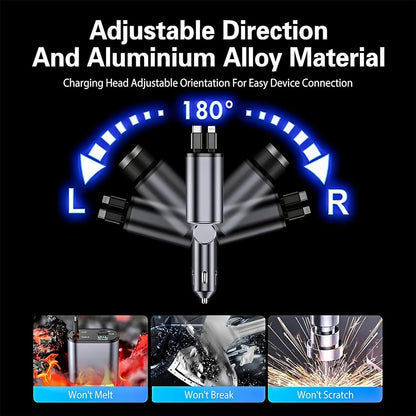 120W 4-in-1 Retractable Fast Car Charger | Type-C & iPhone Compatible