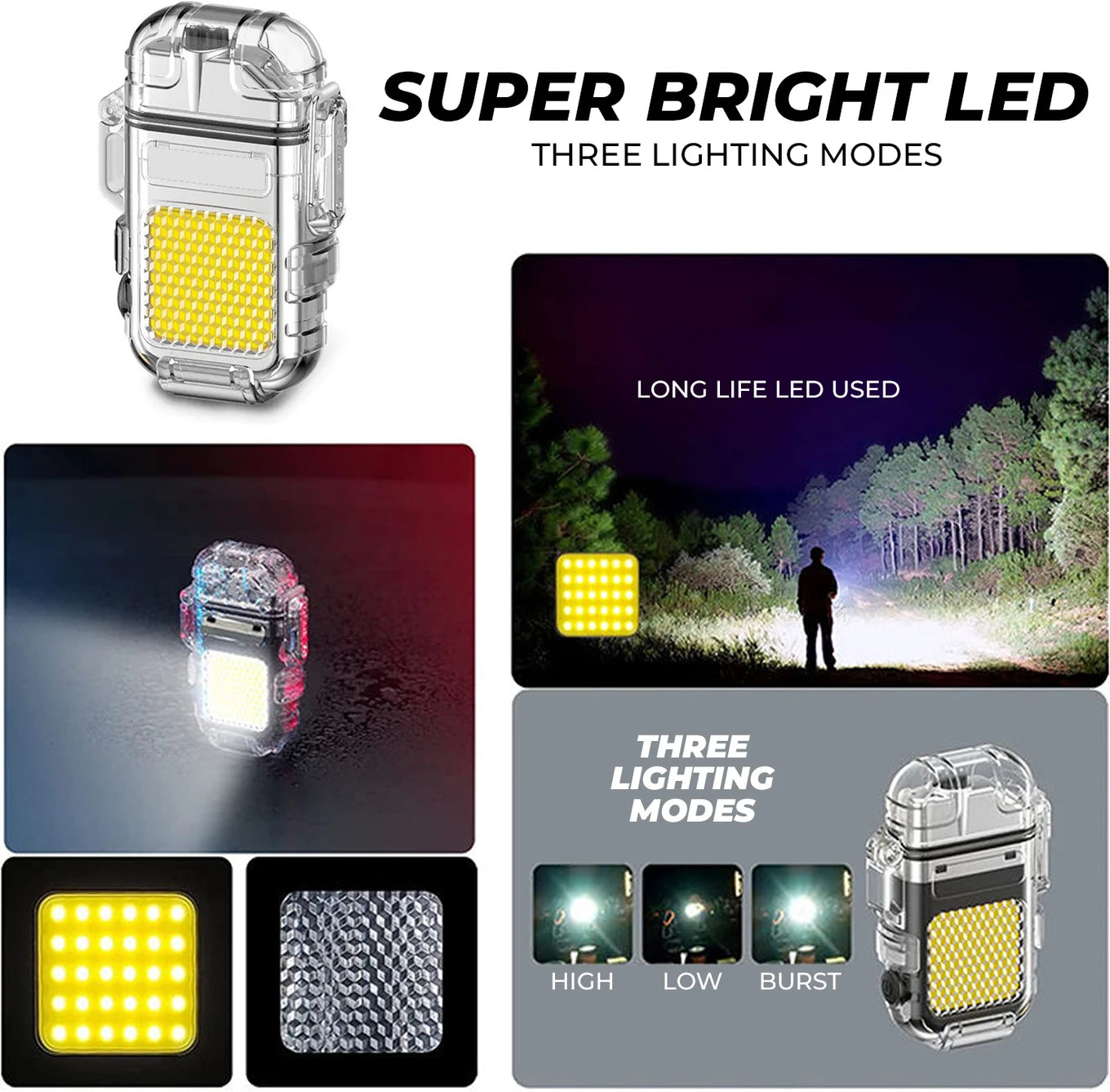 Dual Arc Waterproof Lighter with COB Flashlight